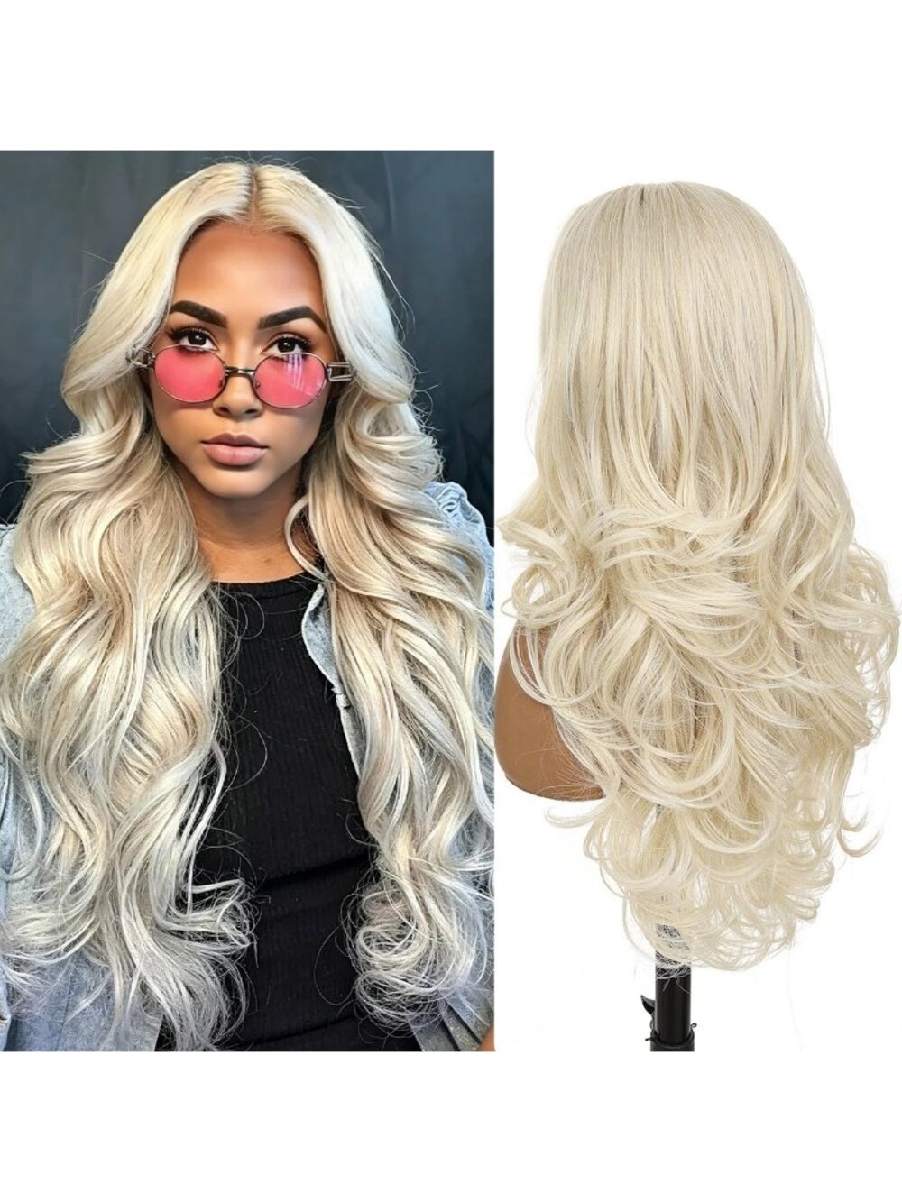 Women's Blonde Heat Resistant Synthetic Layered Modern Long Wavy Wigs